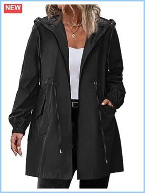 Plus Size Waterproof Raincoat Long Hooded Jacket